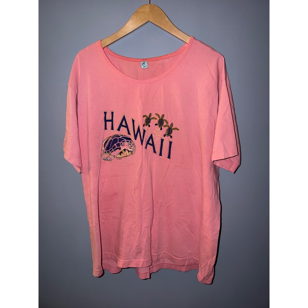 Bay Beauty Hawaii Sea Turtle Graphic T-Shirt Pink Cotton Women XL Vintage Style